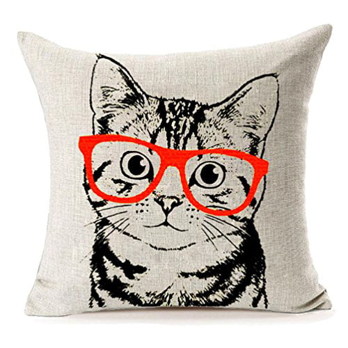 Cat Cute Dog Cotton Linen Pillow Cases Throw Pillow Cover Sofa Cushion Covers